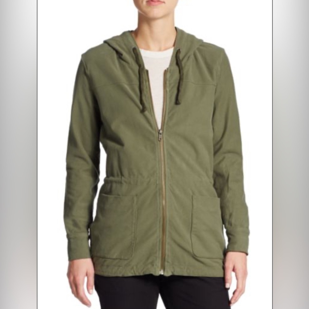 James Perse 100% Cotton Twill Military Hooded Zip Front Jacket Size 1 Small
